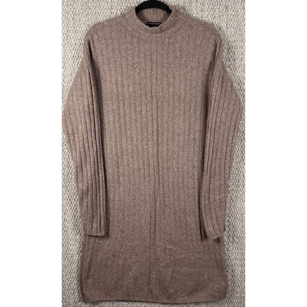 Hilary Radley Ribbed Knit Mock Neck Sweater Dress M Brown Taupe Long Sleeve Cozy
